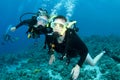 Man and woman scuba dive togeather