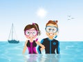 Man and woman scuba diving