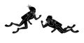 Man and woman scuba diving silhouettes Royalty Free Stock Photo