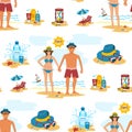 Man and woman seamless pattern background couple vacation summer time on the beach sand tropical nature vector Royalty Free Stock Photo