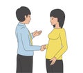 Man and woman shake hands. Partnership deals between a guy and a girl. The guy and a woman are greeted.