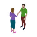 Man and woman shaking hands. Business partners or friends handshake scene in isometric view Royalty Free Stock Photo