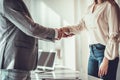 Man and woman are shaking hands in office Royalty Free Stock Photo