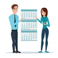 Man and woman show Deadline and calendar, time and time running Royalty Free Stock Photo