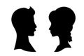 Man and woman side profile head silhouettes isolated Royalty Free Stock Photo