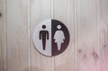 Man and woman sign for bathroom. Black and white wooden circle for the toilet Royalty Free Stock Photo