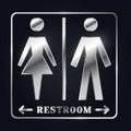 Silver Man and Woman Silhouette Restroom Sign