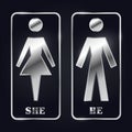 Silver Man and Woman Silhouette Restroom Sign