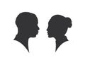 Man and woman silhouette face to face Isolated on white background. silhouette couple in love, kiss moment