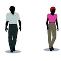 man and woman silhouette in walking pose