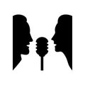 A man and a woman sing a song into a microphone. Vector illustration.