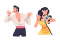 Man and Woman Singer and Musician with Microphone Performing Music on Stage Vector Set