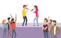 Karaoke party, People Singing Song on Stage Vector