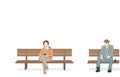 A man with a woman is sitting on a bench and drinking coffee. vector illustration. Royalty Free Stock Photo