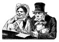 Man and Woman in Church, vintage illustration