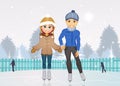 Man and woman skating on ice