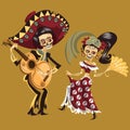 Man and woman skeletons dancing at party poster Royalty Free Stock Photo