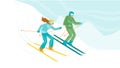 Man And Woman Skiing Downhill From Hill Vector Royalty Free Stock Photo