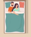 Man and woman sleeping in bed. Loving couple sleeps at night. Lovers sleep in an embrace. Flat illustration Royalty Free Stock Photo