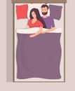 Man and woman sleeping in bed. Loving couple sleeps at night. Lovers sleep in an embrace. Flat illustration