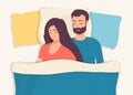 Man and woman sleeping in bed. Loving couple sleeps at night. Lovers sleep in an embrace. Flat vector illustration Royalty Free Stock Photo