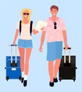 Couple of Travelers Man and Woman with Bags Vector Royalty Free Stock Photo