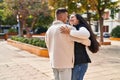 Man and woman smiling confident dancing at park Royalty Free Stock Photo
