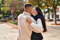 Man and woman smiling confident dancing at park Royalty Free Stock Photo