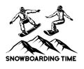 Man and Woman Snowboarders in Black