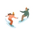 Man and woman snowboarding, winter isolated vector illustration