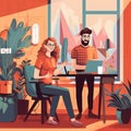 Man and woman software developers working as a team