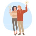 man and woman with sparklers in hand Royalty Free Stock Photo