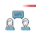 Man and woman with speech bubble icon. Conversation, messaging or chat on social media.