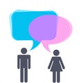 Man and woman with speech bubbles