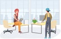 Man and woman stand near computer, solve problems and do business planning. Team work, meeting