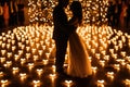 Man and Woman Standing in Front of a Field of Lights, Illuminated and Serene, A couples\' dance floor lit up Royalty Free Stock Photo