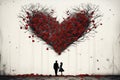 A man and woman standing in front of a heart shaped tree. Generative AI image. Royalty Free Stock Photo