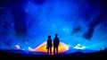 Man and woman standing in front of sky filled with stars. Generative AI Royalty Free Stock Photo