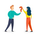 Man and woman standing and holding question mark Royalty Free Stock Photo