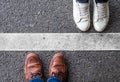 Couple divided by a white line