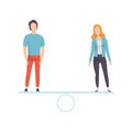 Man and Woman Standing on Scales, Equal Rights of People, Gender Equality in Society Vector Illustration