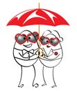 Cartoon man and woman standing with umbrella Royalty Free Stock Photo