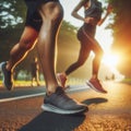 Man and woman start their jog early morning