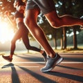 Man and woman start their jog early morning