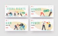 Man and Woman Struggle for Equal Gender Rights Landing Page Template Set. Male Female Characters Arm Wrestling