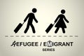 Man and woman with suitcases going on a trip. Emigrant / refugee series.