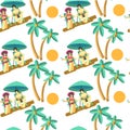 Man and woman on summer vacation by seaside seamless pattern Royalty Free Stock Photo
