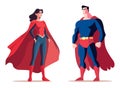 Man and woman superhero in cloak vector illustration. Super heroes isolated on white background. Female heroine and male Royalty Free Stock Photo