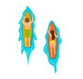 Man and woman surfers swimming on surfboards top view from above Royalty Free Stock Photo