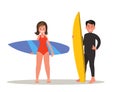 A man and a woman are surfing. Royalty Free Stock Photo